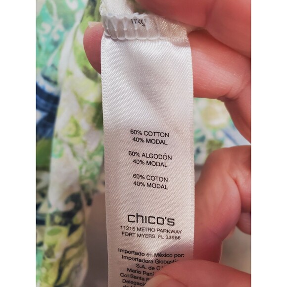 Chico's Cotton/Modal Mixed Print V-Neck Tie-Front Blouse Size 1 Medium - Picture 5 of 7